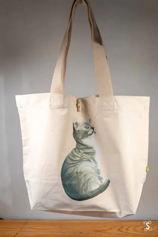 Cat - Toggle Tote Bag - Organic Cotton - 34cm x 34cm x 17cm - Bag