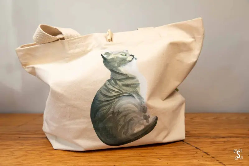 Cat - Toggle Tote Bag - Organic Cotton - 34cm x 34cm x 17cm - Bag