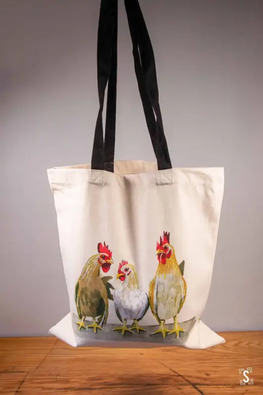 Chickens - Tote Bag - Organic Cotton - Black Handles - 38cm x 42cm - Bag