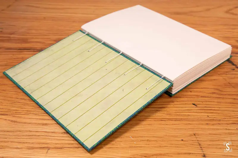 Coptic Stitch - A5 - Arena Bulk Ivory - Jungle Green - Tennis Stripe Yellow - Journal