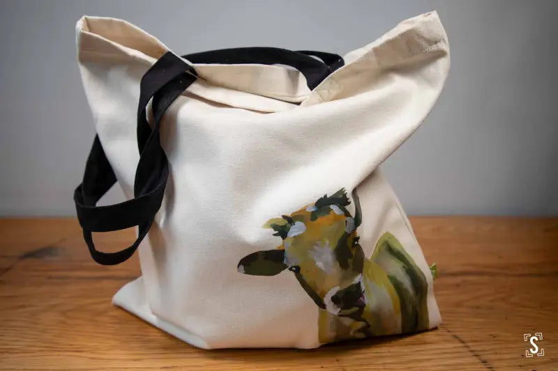 Cow - Tote Bag - Organic Cotton - Black Handles - 38cm x 42cm - Bag