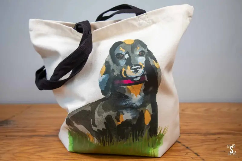 Dachshund - Tote Bag - Organic Cotton - Black Handles - 38cm x 42cm - Bag