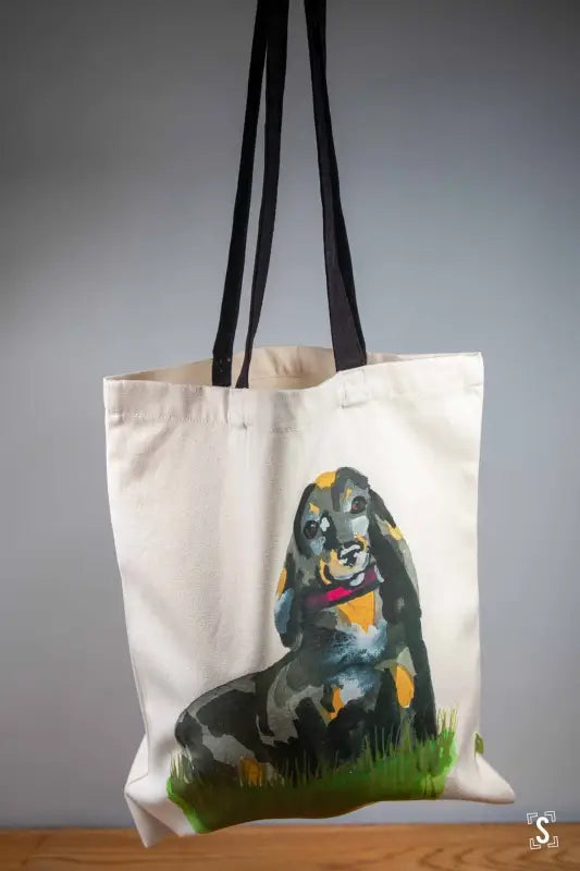 Dachshund - Tote Bag - Organic Cotton - Black Handles - 38cm x 42cm - Bag