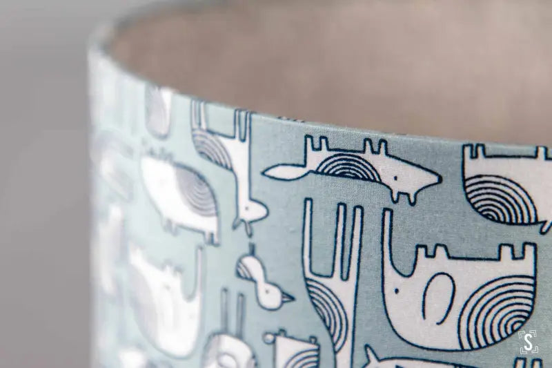 Double-Sided Drum Lampshade - 30cm - Animals - Birds and Leaves - Grey - Lampshade