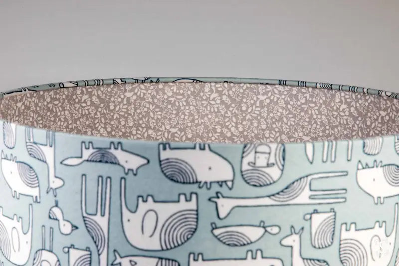 Double-Sided Drum Lampshade - 30cm - Animals - Birds and Leaves - Grey - Lampshade