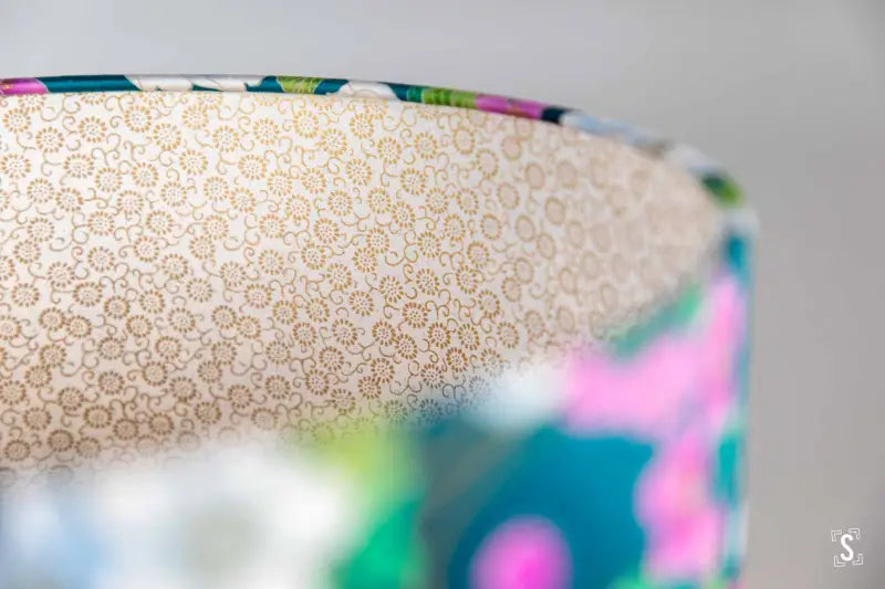 Double-Sided Drum Lampshade - 30cm - Blossoms - Chrysanthemum Arabesque - Pink/White/Teal - Lampshade