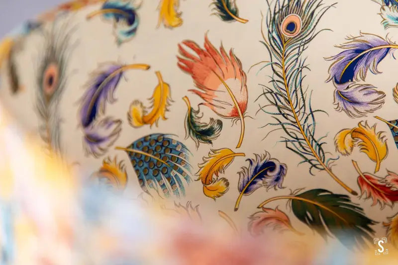 Double-Sided Drum Lampshade - 30cm - Into The Wild - Feathers - Yellow - Lampshade