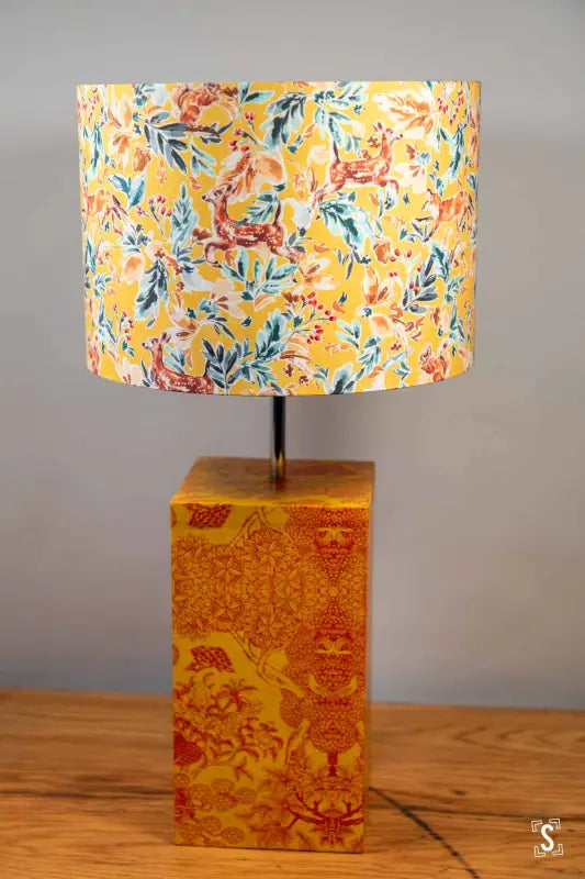 Double-Sided Drum Lampshade - 30cm - Into The Wild - Feathers - Yellow - Lampshade
