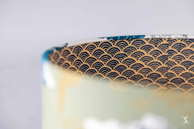 Double-Sided Drum Lampshade - 30cm - Waves - Arcs - Blue/Green/Gold - Lampshade