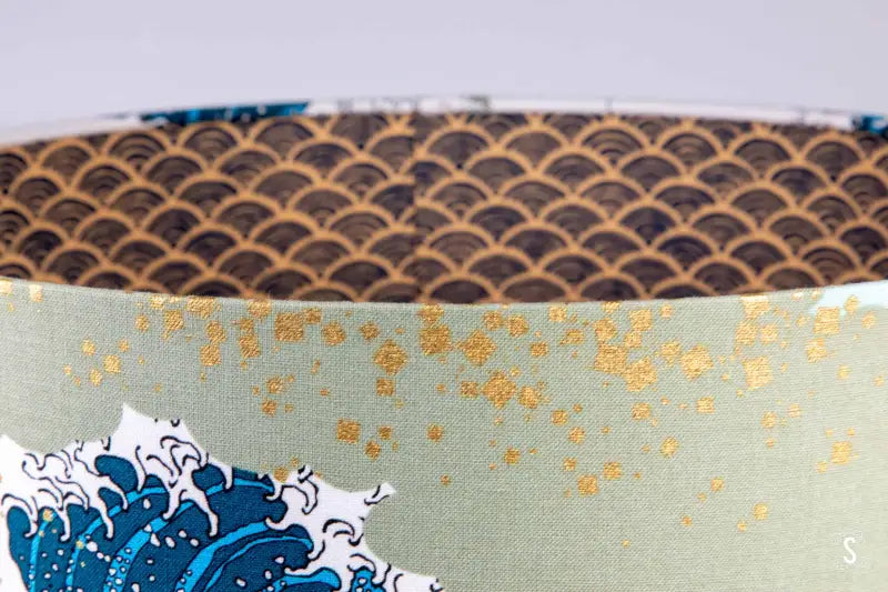 Double-Sided Drum Lampshade - 30cm - Waves - Arcs - Blue/Green/Gold - Lampshade