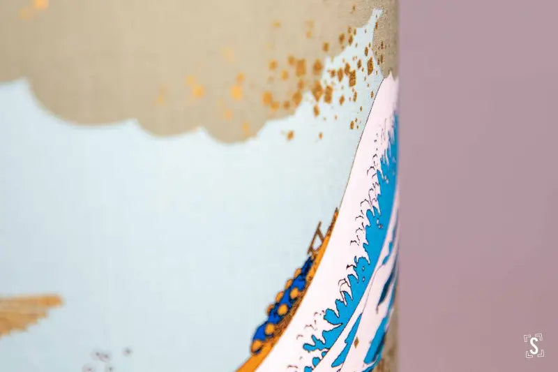 Double-Sided Drum Lampshade - 30cm - Waves - Arcs - Blue/Green/Gold - Lampshade