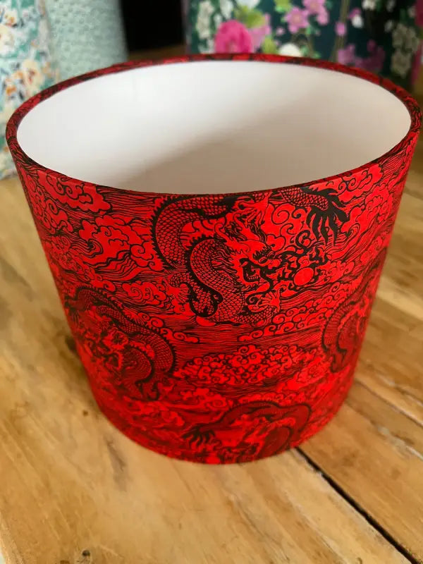 Drum Lampshade - 20cm - Dragons - Red - SQUUSHED