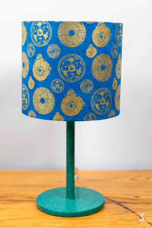 Drum Lampshade 20cm Jade Blue/Gold Lampshade