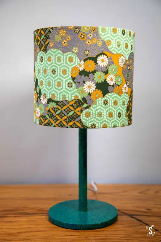 Drum Lampshade 20cm Naka Flowers and Hexagons Mint Lampshade