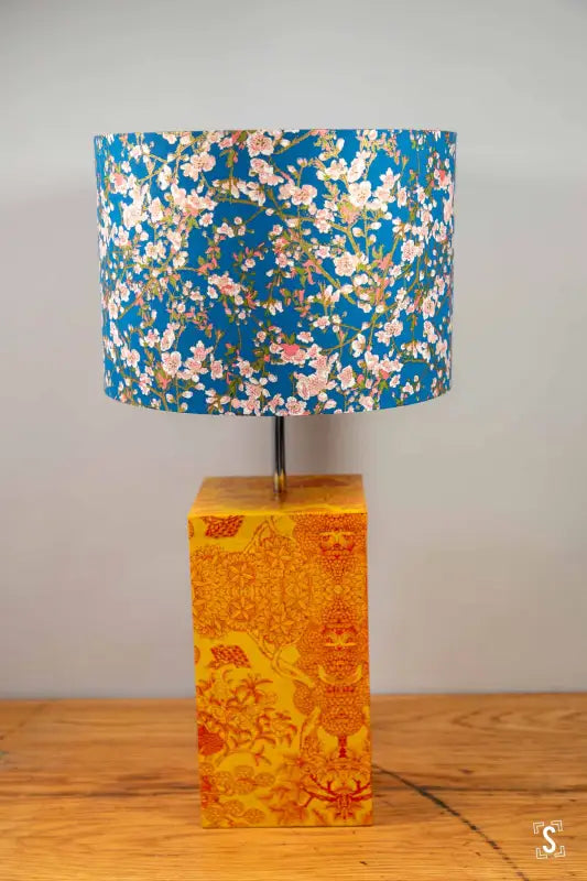 Drum Lampshade 30cm Peach Flower Blue Lampshade
