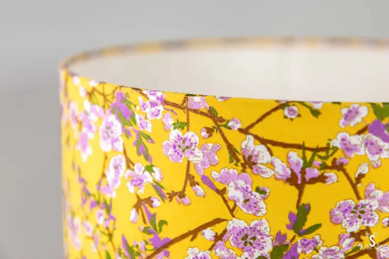 Drum Lampshade 30cm Peach Flower Mustard Yellow Lampshade