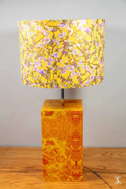 Drum Lampshade 30cm Peach Flower Mustard Yellow Lampshade