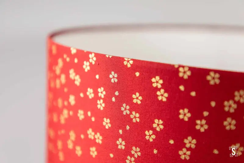 Drum Lampshade - 40cm - Small Flowers - Red/Gold - Lampshade