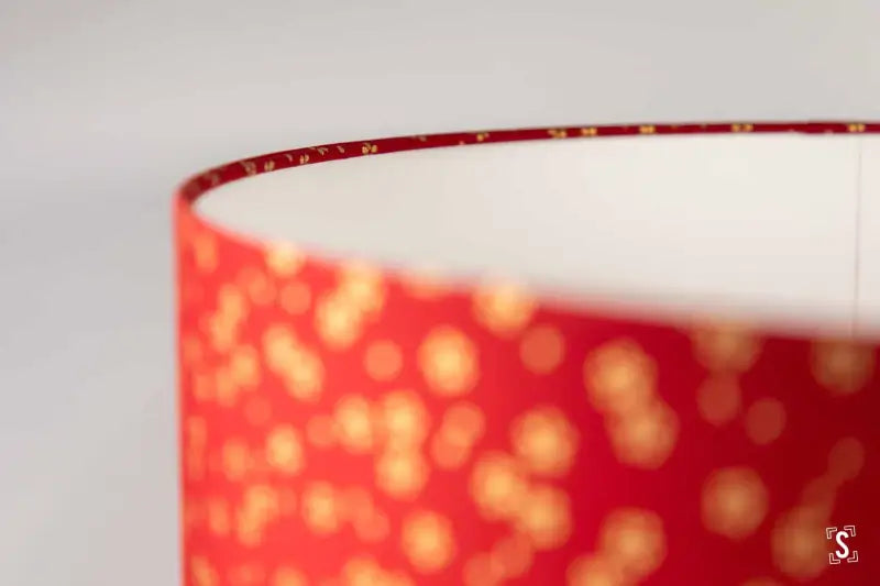 Drum Lampshade - 40cm - Small Flowers - Red/Gold - Lampshade