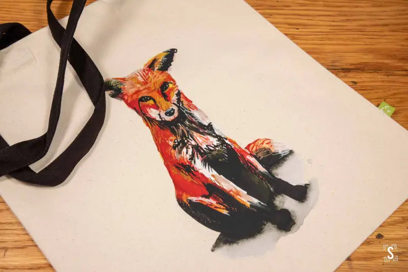 Fox Tote - Organic Cotton - Black Handles - 38cm x 42cm - Bag