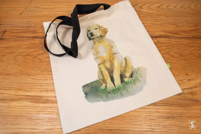 Golden Retriever - Tote Bag - Organic Cotton - Black Handles - 38cm x 42cm - Bag