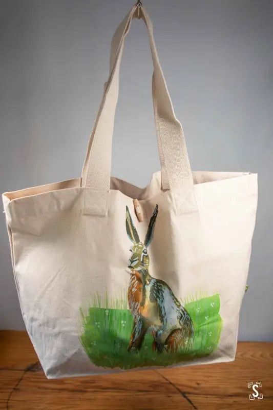 Hare - Toggle Tote Bag - Organic Cotton - 34cm x 34cm x 17cm - Bag