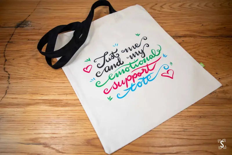 Just Me and My Emotional Support Tote - Tote Bag - Organic Cotton - Black Handles - 38cm x 42cm - Bag