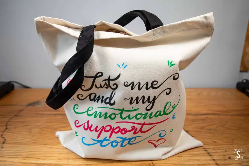 Just Me and My Emotional Support Tote - Tote Bag - Organic Cotton - Black Handles - 38cm x 42cm - Bag