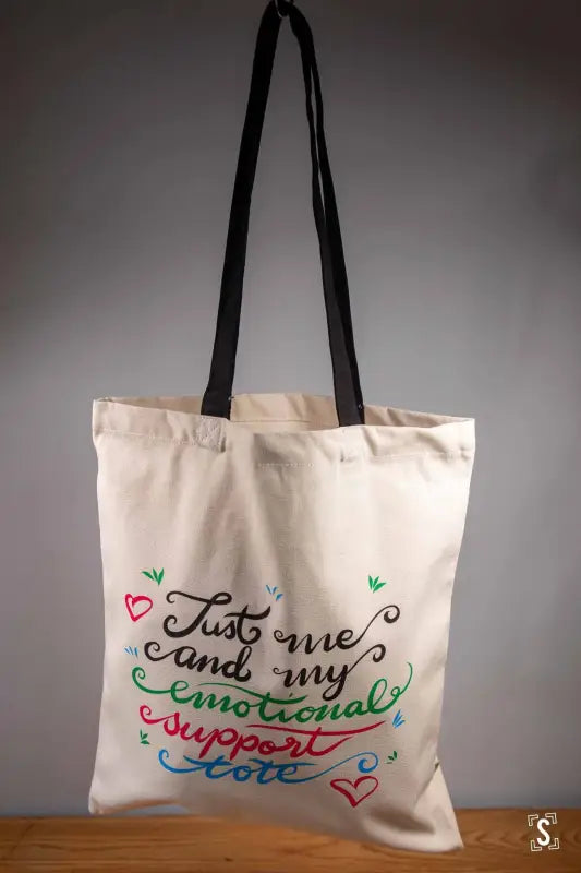 Just Me and My Emotional Support Tote - Tote Bag - Organic Cotton - Black Handles - 38cm x 42cm - Bag