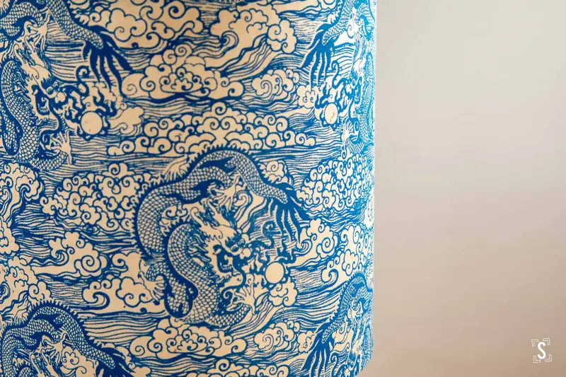 Lampshade - Drum - 20cm - Dragons - Blue/White - Lampshade