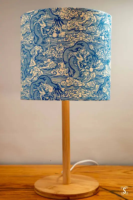 Lampshade - Drum - 20cm - Dragons - Blue/White - Lampshade