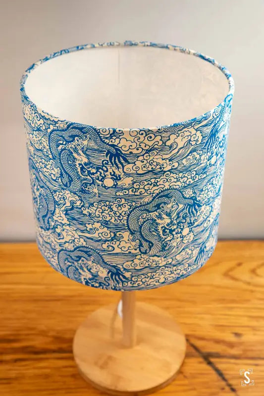 Lampshade - Drum - 20cm - Dragons - Blue/White - Lampshade