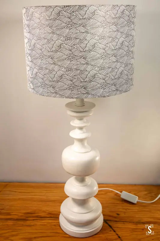 Lampshade - Drum - 30cm - Black/White - Waves - Lampshade