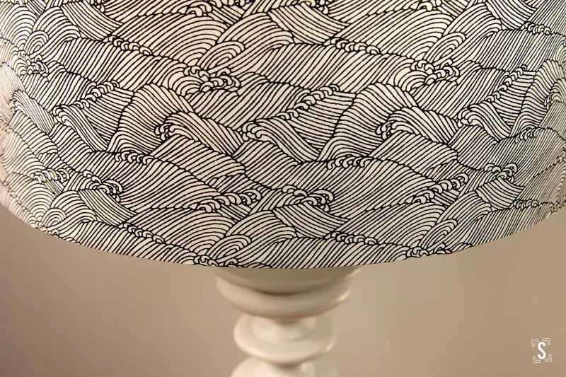 Lampshade - Drum - 30cm - Black/White - Waves - Lampshade