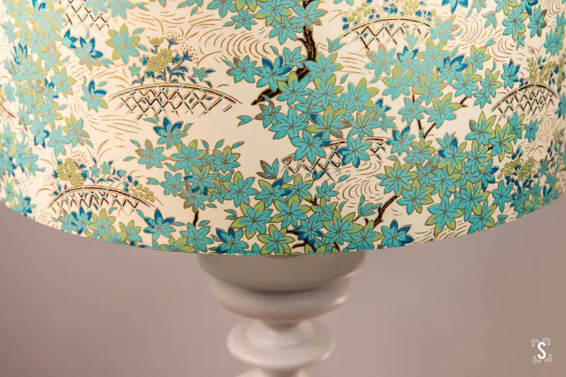 Lampshade - Drum - 30cm - Blue/Cream - Bamboo Fence and Maple - Lampshade