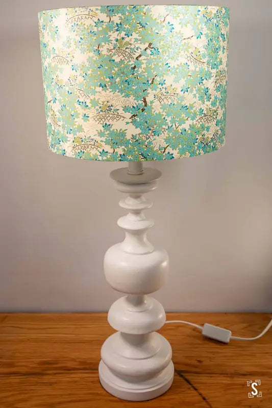 Lampshade - Drum - 30cm - Blue/Cream - Bamboo Fence and Maple - Lampshade