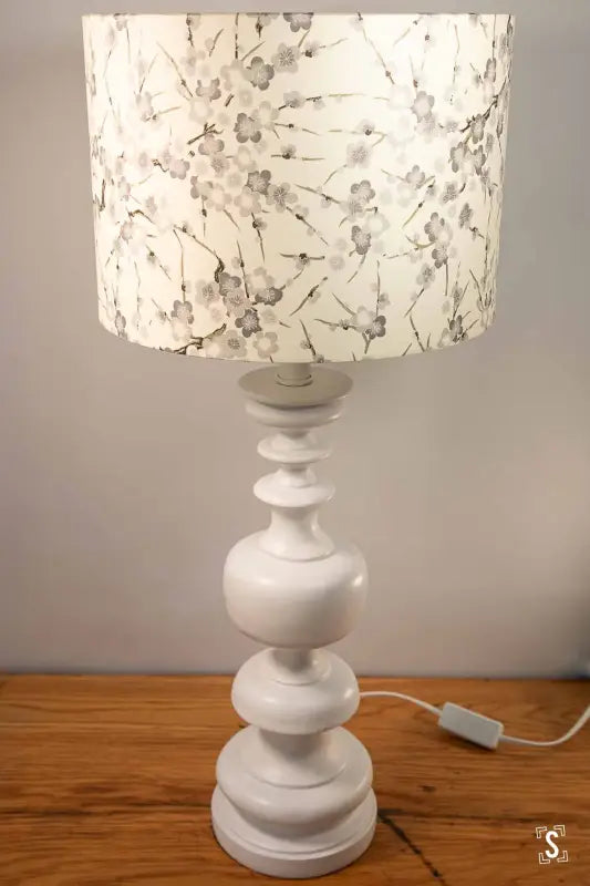 Lampshade - Drum - 30cm - Grey/Ivory - Flower Branches - Lampshade