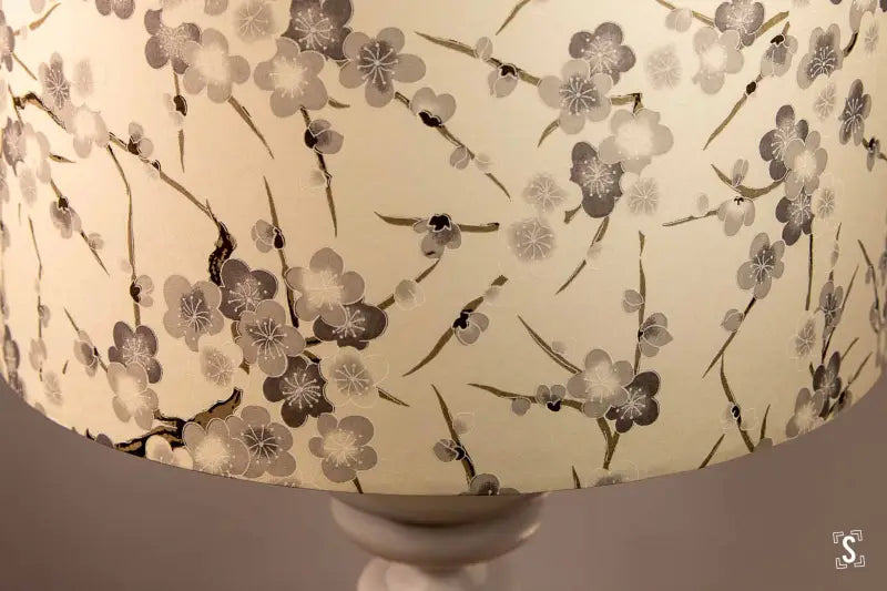 Lampshade - Drum - 30cm - Grey/Ivory - Flower Branches - Lampshade