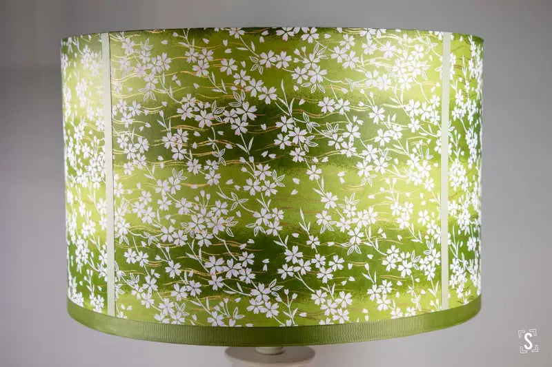 Lampshade - Drum - 40cm - Cherry Blossom - Green - Lampshade