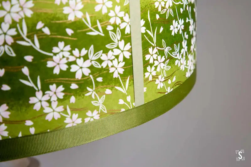 Lampshade - Drum - 40cm - Cherry Blossom - Green - Lampshade