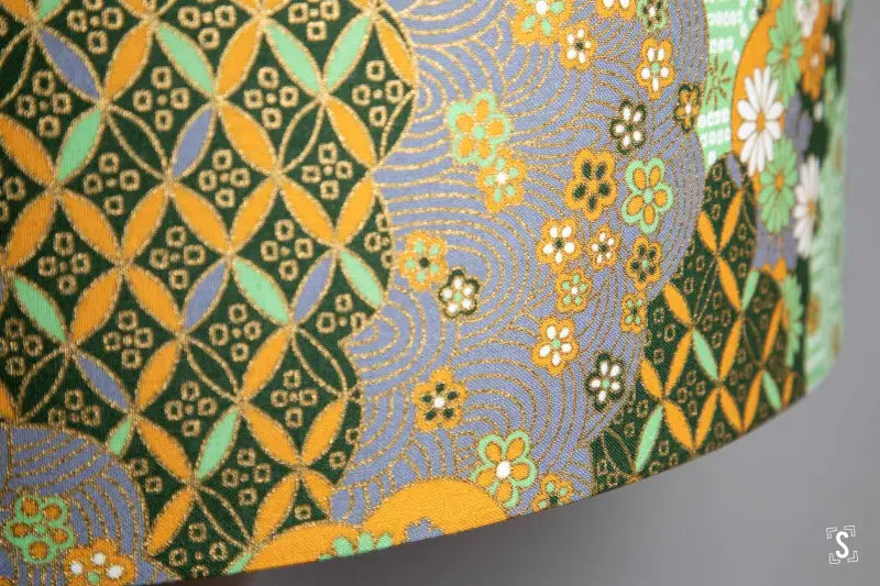 Lampshade - Drum - 40cm - Naka Flowers and Hexagons - Mint - Lampshade
