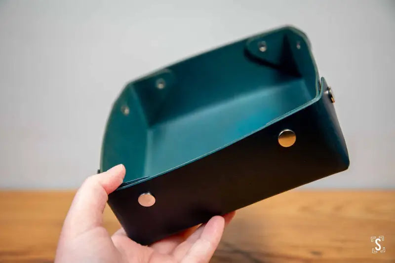 Leather Clutter Keeper - 16cm x 16cm - Silver Fasteners - Blue - Leathercraft