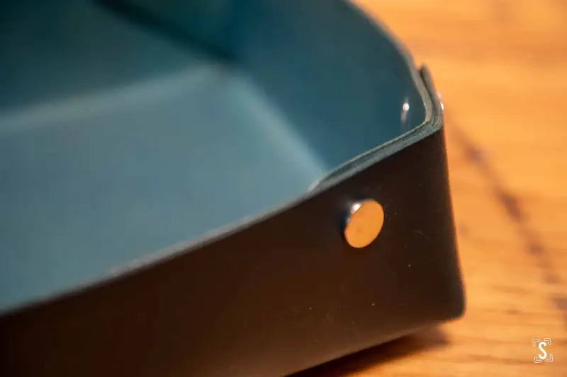 Leather Clutter Keeper - 16cm x 16cm - Silver Fasteners - Blue - Leathercraft