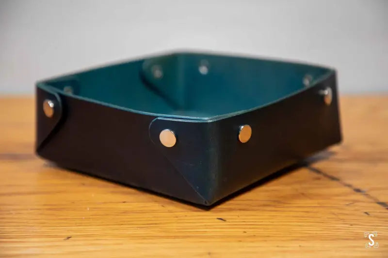 Leather Clutter Keeper - 16cm x 16cm - Silver Fasteners - Blue - Leathercraft