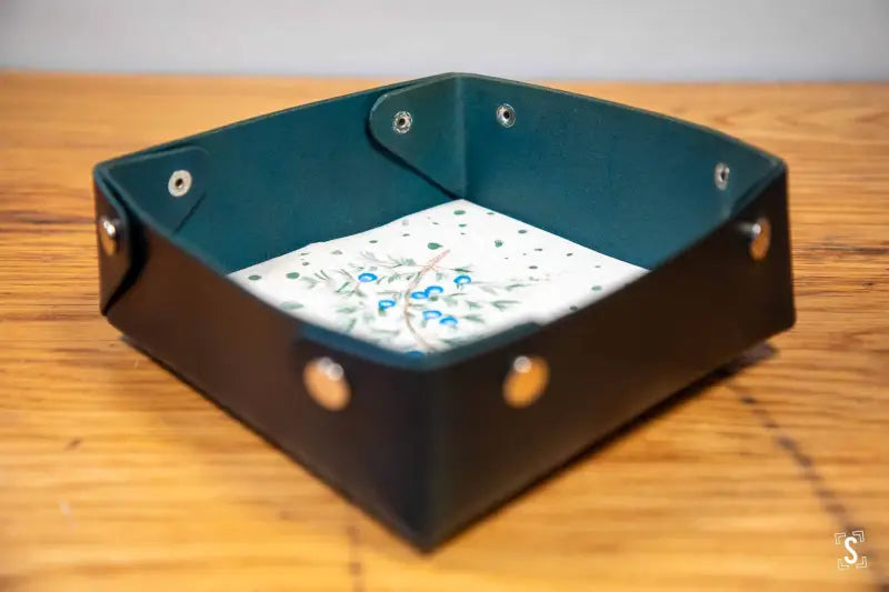 Leather Clutter Keeper - 16cm x 16cm - Silver Fasteners - Blue - Leathercraft