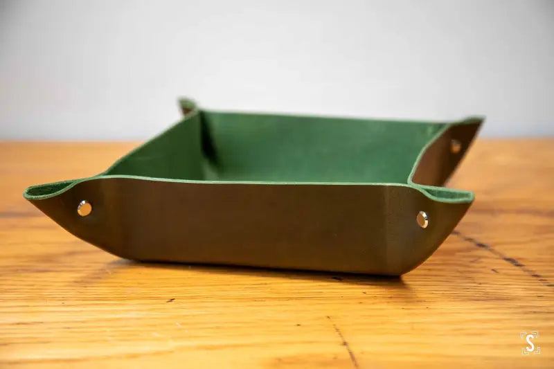 Origami - Leather Clutter Keeper - 16cm x 16cm - Olive - Leathercraft