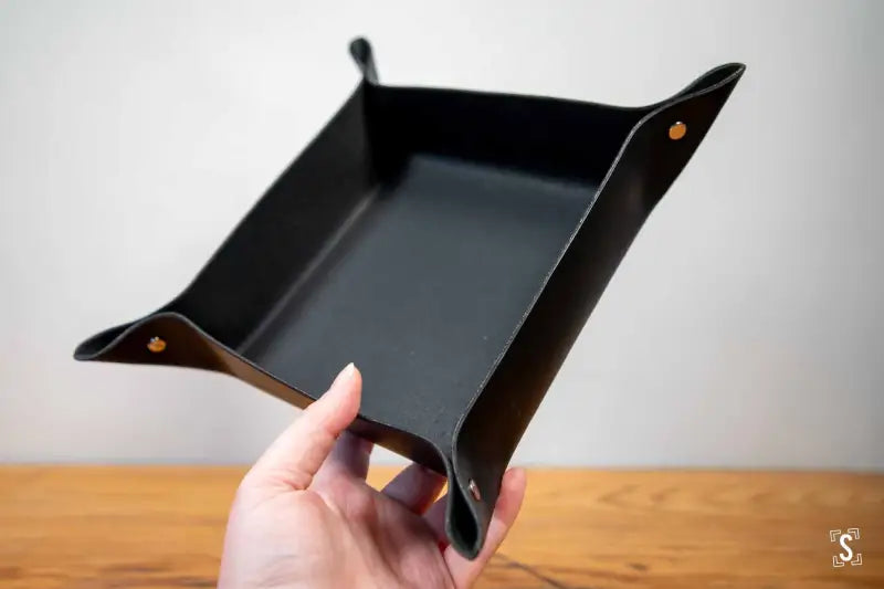 Origami Leather Clutter Keeper Box 16cm x 16cm Black Leathercraft