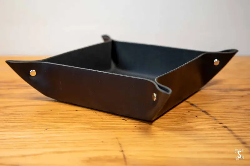 Origami Leather Clutter Keeper Box 16cm x 16cm Black Leathercraft