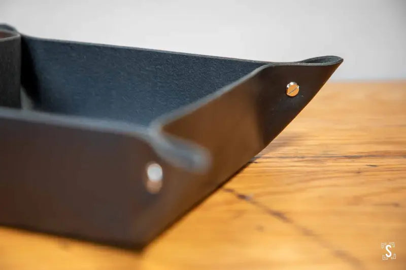 Origami Leather Clutter Keeper Box 16cm x 16cm Black Leathercraft