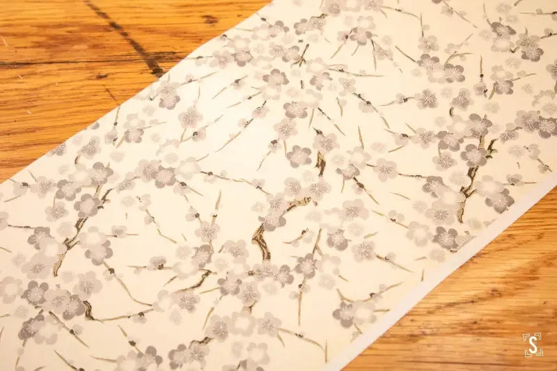 Hand designed Japanese Chiyogami floral print on wooden surface for lampshade strip